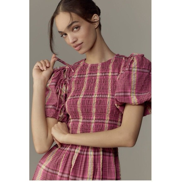 Damson Madder Becca Removable Sleeve Midi Dress Sz  16 Pink 100% Organic Cotton - Picture 4 of 9